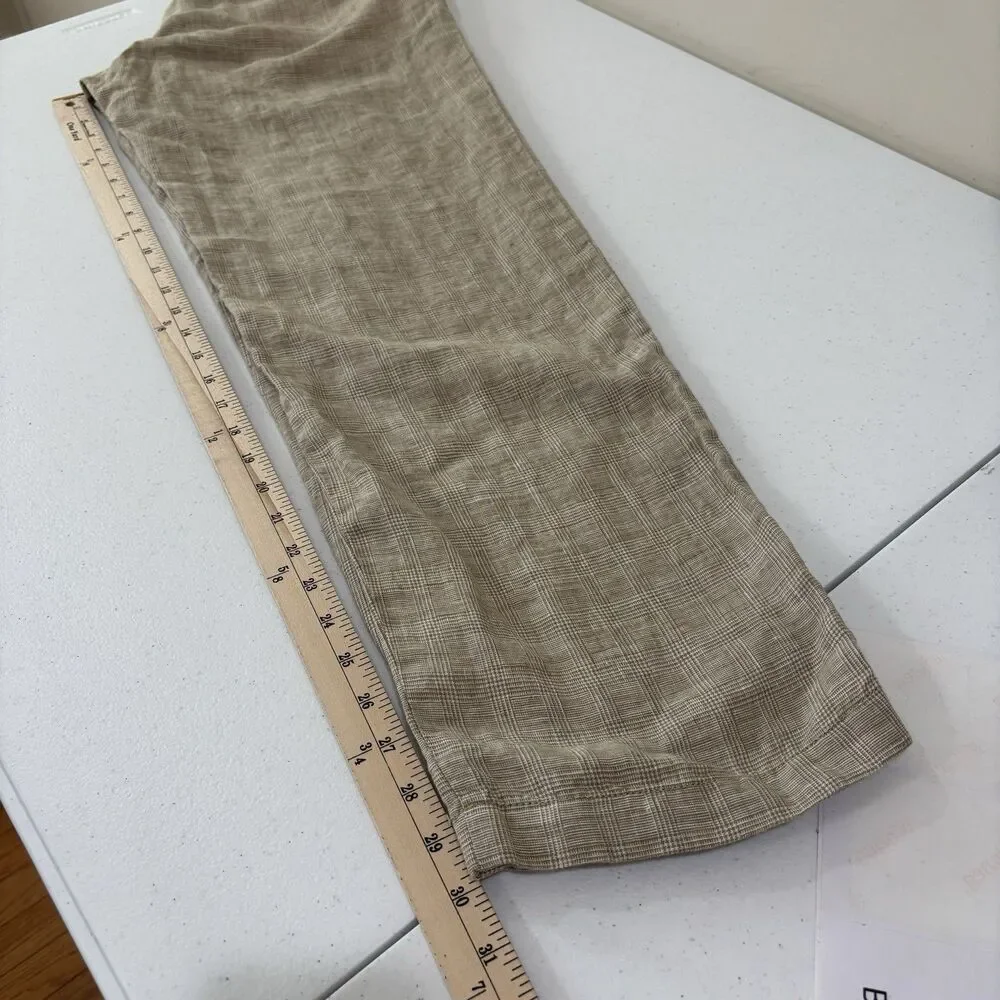 J Crew Oarsman 100% Linen Plaid Pants Beige 31x30 Trousers Preppy Quiet Luxury
